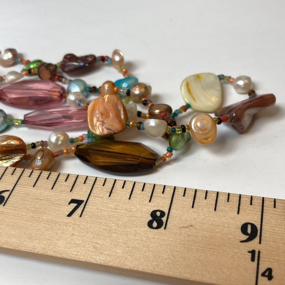 17" Colorful Small & Large Bead and Shell Necklace Multi Tier Layered - Picture 9 of 14